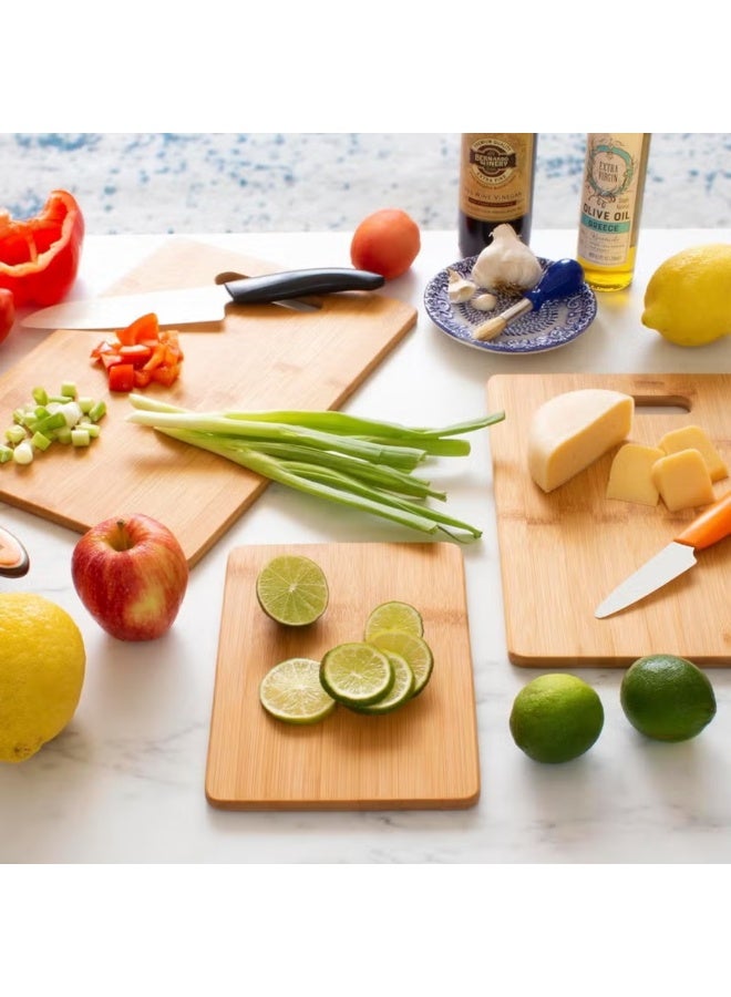 JINZIFENG Bamboo Cutting Board Set with Knife – 3 Pcs Wooden Chopping Boards Set and 1 Pcs Knife, Eco-Friendly Bamboo Wood Cutting Boards for Kitchen, Meat, Vegetables, Fruits, Bread, Durable Non-Slip Kitchen Cutting Board Set with Handle Slot & Chef Knife - Image 4