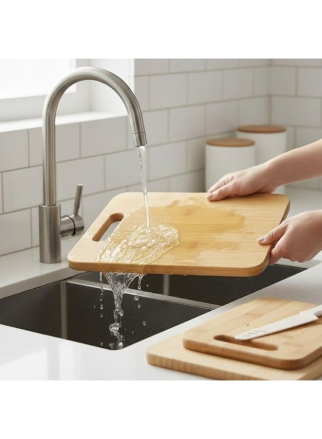 JINZIFENG Bamboo Cutting Board Set with Knife – 3 Pcs Wooden Chopping Boards Set and 1 Pcs Knife, Eco-Friendly Bamboo Wood Cutting Boards for Kitchen, Meat, Vegetables, Fruits, Bread, Durable Non-Slip Kitchen Cutting Board Set with Handle Slot & Chef Knife - Image 5