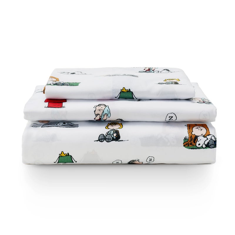 Berkshire Blanket Berkshire Blanket Peanuts Kids Sheet Set Queen Size - 4 Pieces Cute Character Snoopy Printed Soft Microfiber Bed Sheets Peanuts Sleeping Colorized White  - Image 1