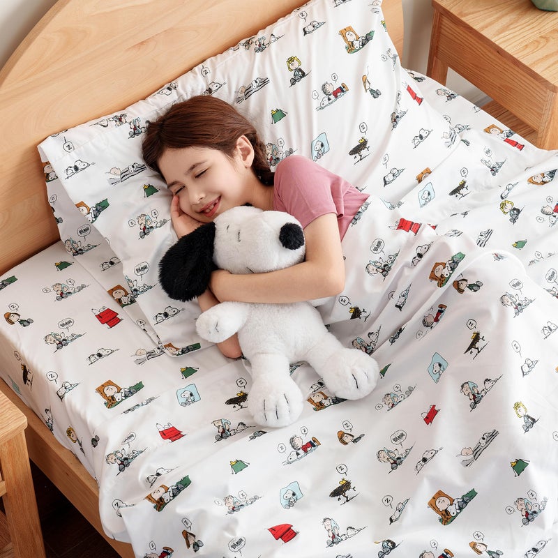 Berkshire Blanket Berkshire Blanket Peanuts Kids Sheet Set Queen Size - 4 Pieces Cute Character Snoopy Printed Soft Microfiber Bed Sheets Peanuts Sleeping Colorized White  - Image 4