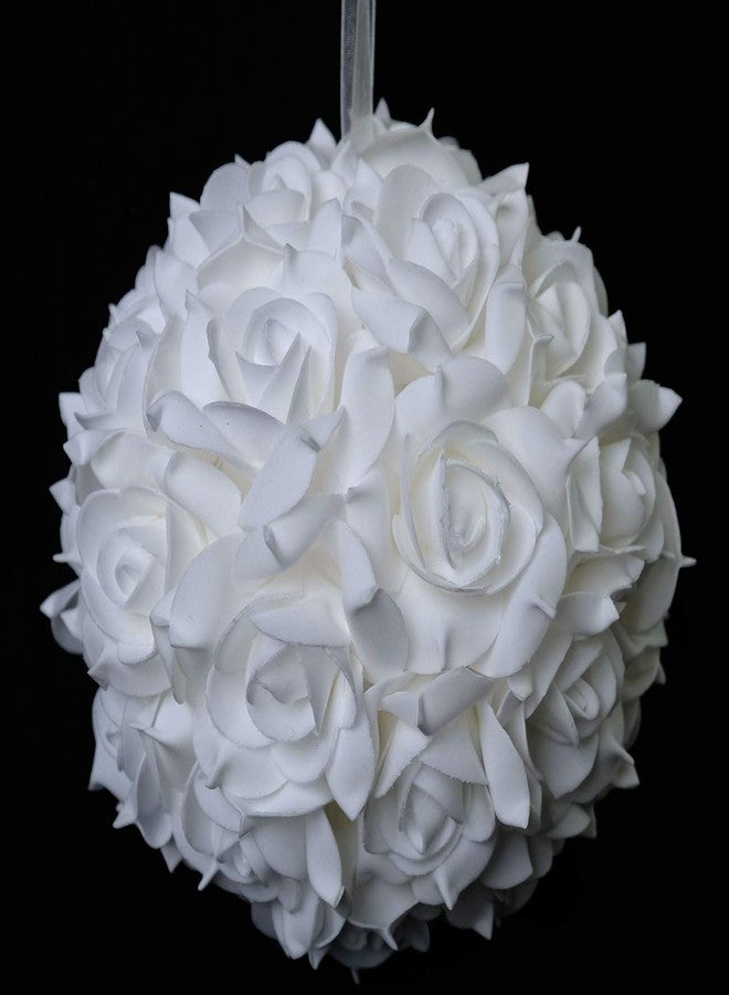 idyllic 8 Inches Artificial Flowers Roses, Kissing Flower Balls, DIY Wedding Bouquets Party Home Decorations, Set of 2, White - Image 3