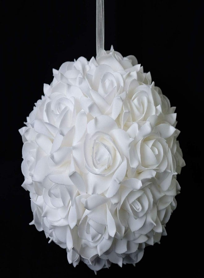 idyllic 8 Inches Artificial Flowers Roses, Kissing Flower Balls, DIY Wedding Bouquets Party Home Decorations, Set of 2, White - Image 4