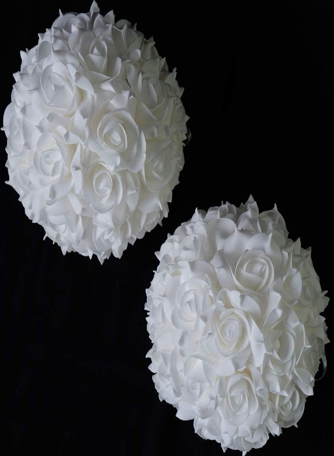 idyllic 8 Inches Artificial Flowers Roses, Kissing Flower Balls, DIY Wedding Bouquets Party Home Decorations, Set of 2, White - Image 1