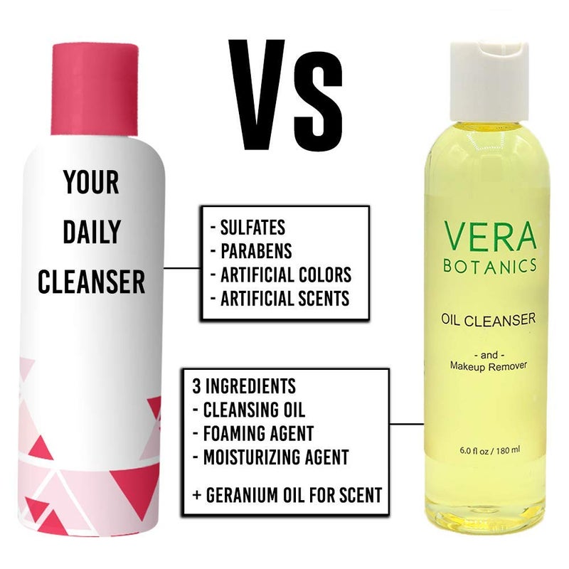 Vera Botanics Natural Cleansing Oil And Makeup Remover by Vera Botanics. Only 4 Ingredients. Gentle Daily Oil Cleanser For A Deep Face Wash. Remove Any Makeup. For All Skin Types. Eliminate Clogged Pores Blackheads - Image 2