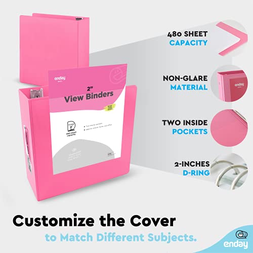 Enday 2 Inch 3 Ring Binder 2” Pink, Slant D-Ring 2 in Binder Clear View Cover with 2 Inside Pockets, Heavy Duty Colored School Supplies Office and Home Binders – by Enday - Image 5