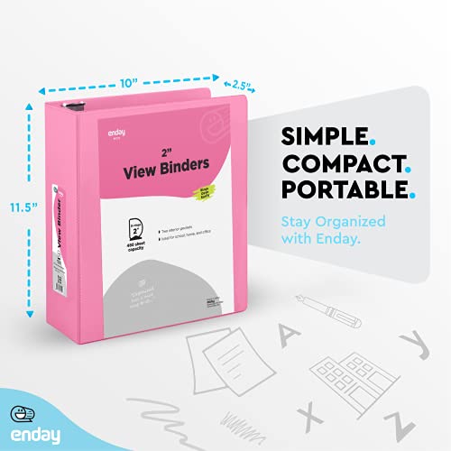 Enday 2 Inch 3 Ring Binder 2” Pink, Slant D-Ring 2 in Binder Clear View Cover with 2 Inside Pockets, Heavy Duty Colored School Supplies Office and Home Binders – by Enday - Image 4