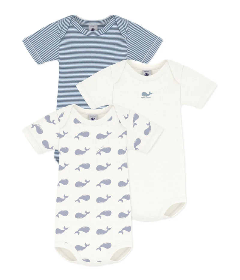 بيتي باتو Pack Of Babies' Short-Sleeved Whale Print Cotton Bodies