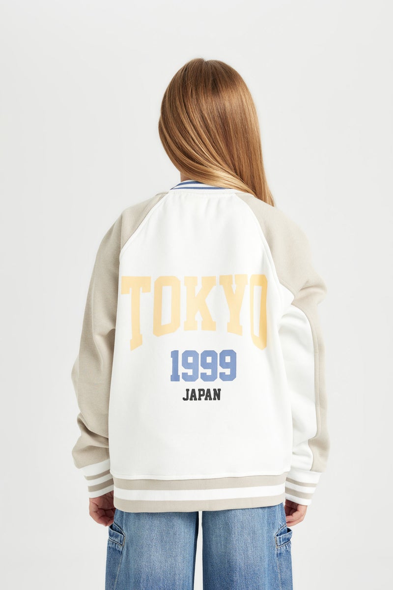 DeFacto Girl College Collar Double Pocket Printed Thick Bomber Jacket - Image 2