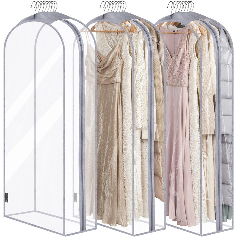 BALEINE 60'' Clear Garment Bags, 10.5'' Wide PEVA Suit Bag for Closet Clothes Dresses Suit Coats Storage (Clear, 3PK) - Image 1