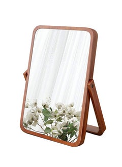 Wooden Vanity Mirror Portable Wooden Table Mirror Folding HD Beauty Free Standing Travel Bathroom Mirror Desk Mirror for Living Room Bedroom