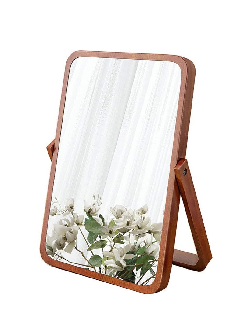 Excefore - Wooden Vanity Mirror Portable Wooden Table Mirror Folding HD Beauty Free Standing Travel Bathroom Mirror Desk Mirror for Living Room Bedroom - Image 1