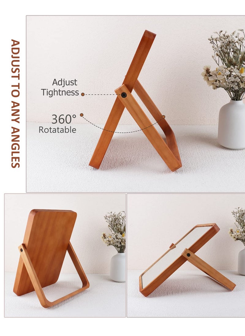 Excefore - Wooden Vanity Mirror Portable Wooden Table Mirror Folding HD Beauty Free Standing Travel Bathroom Mirror Desk Mirror for Living Room Bedroom - Image 1