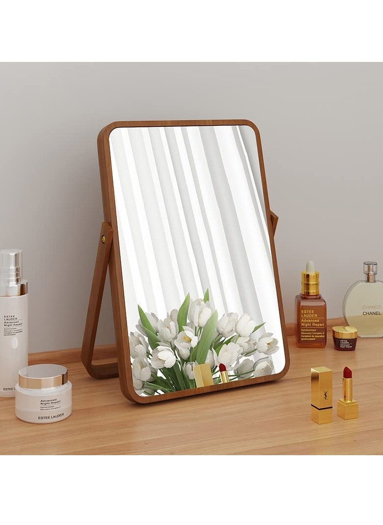 Excefore - Wooden Vanity Mirror Portable Wooden Table Mirror Folding HD Beauty Free Standing Travel Bathroom Mirror Desk Mirror for Living Room Bedroom - Image 1