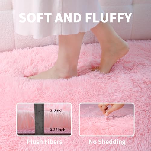 KICHOWUA سجاد وردي ف fluffy 4x6 لغرف نوم الفتيات، سجاد ناعم قابل للغسل، سجاد فuzzy furry لغرف الأطفال، حضانة، ديكور سكني، سجادة فاخرة لطيفة للأطفال الرضع، - Image 3