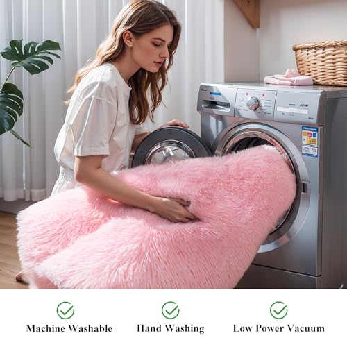 KICHOWUA سجاد وردي ف fluffy 4x6 لغرف نوم الفتيات، سجاد ناعم قابل للغسل، سجاد فuzzy furry لغرف الأطفال، حضانة، ديكور سكني، سجادة فاخرة لطيفة للأطفال الرضع، - Image 5