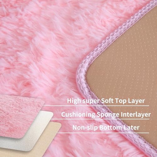 KICHOWUA سجاد وردي ف fluffy 4x6 لغرف نوم الفتيات، سجاد ناعم قابل للغسل، سجاد فuzzy furry لغرف الأطفال، حضانة، ديكور سكني، سجادة فاخرة لطيفة للأطفال الرضع، - Image 4