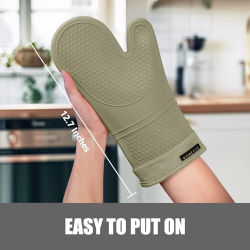Rorecay 6pcs Oven Mitts and Pot Holders Sets Heat Resistant 500 Degrees Extra Long Silicone Oven Gloves NonSlip Potholders Hot Pads for Kitchen Baking Cooking Quilted Liner Martini Olive - Image 3