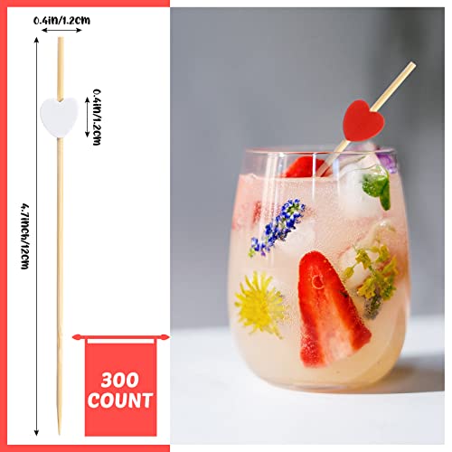 Romooa 300 Counts Toothpicks for Appetizers Bamboo Cocktail Picks Heart Shaped Food Picks Red Pink White Cocktail Skewers 4.7 Inch Long Fruit Barbecue Skewers for Home Restaurant Buffet Party - Image 2