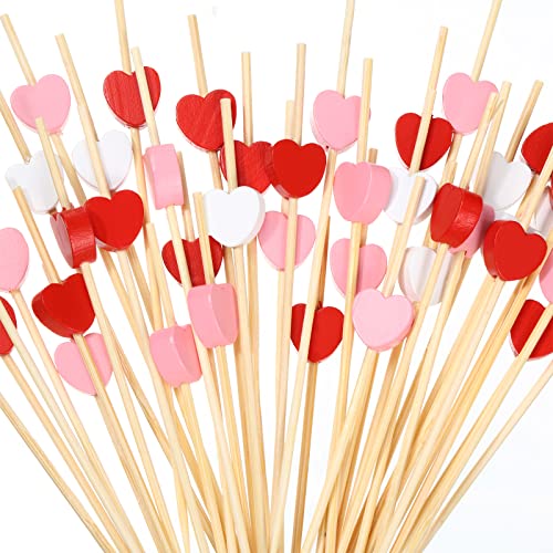 Romooa 300 Counts Toothpicks for Appetizers Bamboo Cocktail Picks Heart Shaped Food Picks Red Pink White Cocktail Skewers 4.7 Inch Long Fruit Barbecue Skewers for Home Restaurant Buffet Party - Image 1