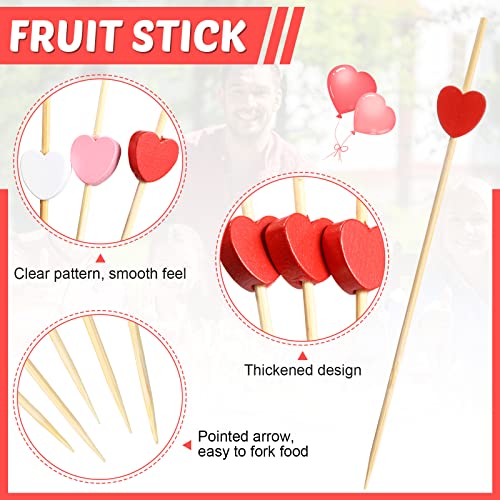 Romooa 300 Counts Toothpicks for Appetizers Bamboo Cocktail Picks Heart Shaped Food Picks Red Pink White Cocktail Skewers 4.7 Inch Long Fruit Barbecue Skewers for Home Restaurant Buffet Party - Image 3