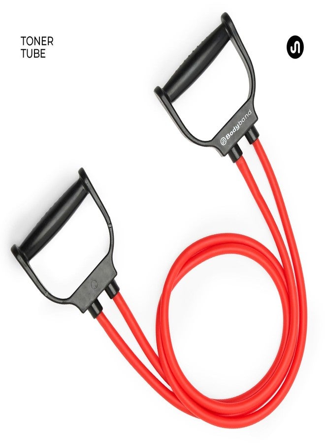 Bodyband Resistance Tube for Workout Exercise Band Tube with Handle for Home Gym Use Resistance Bands for Pull Ups, Stretching Resistance Band Toning Tube for Warm Up, Exercise 25Kg Resistance - Red - Image 1