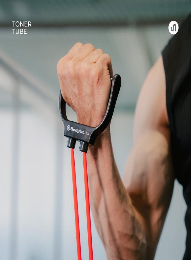 Bodyband Resistance Tube for Workout Exercise Band Tube with Handle for Home Gym Use Resistance Bands for Pull Ups, Stretching Resistance Band Toning Tube for Warm Up, Exercise 25Kg Resistance - Red - Image 3