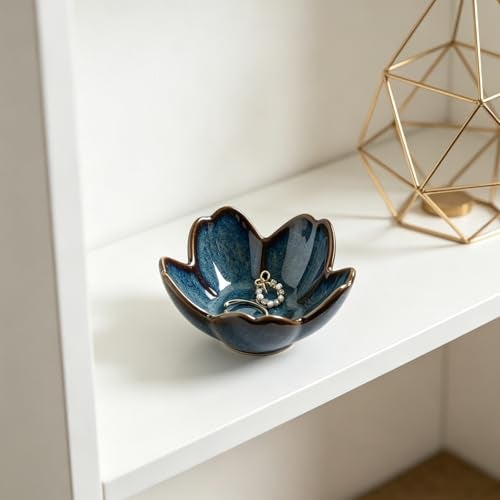 zerokyclan Floral Ceramic Jewelry Tray - 3.5" Elegant Ring Holder Dish & Trinket Bowl for Vanity Dresser Decor, Unique Gifts for Mom, Women, Friends (Blue) - Image 5