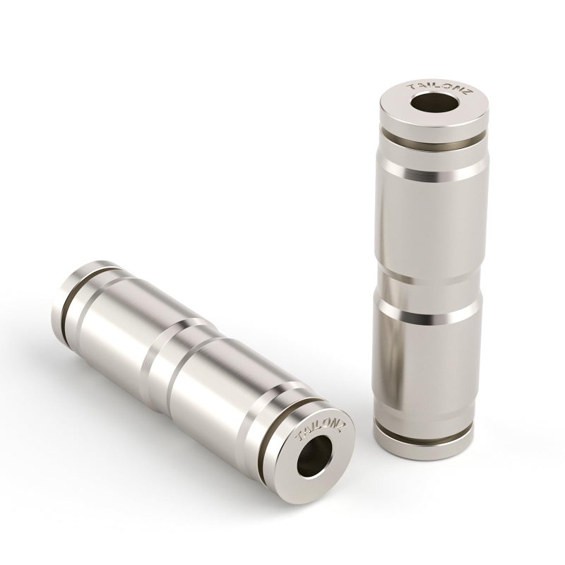 TAILONZ PNEUMATIC 1/4 Inch OD Copper Nickel Plating Straight Union Connect air Fittings Quick Connect Push Lock Fittings Pneumatic Fittings Tube connectors PU-1/4 (Pack of 10)