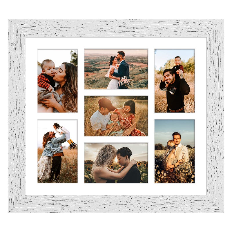 إطار صور غايفويان 135x155 عرض 7 فتحات إطار صور 4X6 كولاج إطار صور متعدد مع مات بلاستيك زجاجي ديكور معلق على الحائط خشب أبيض متشقق
