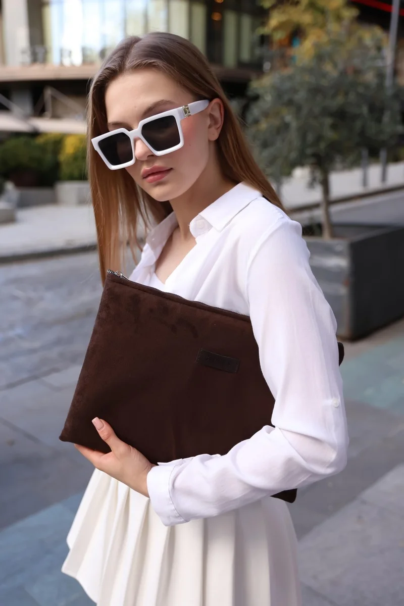 Bahels Women's Bitter Brown Suede Clutch Bag