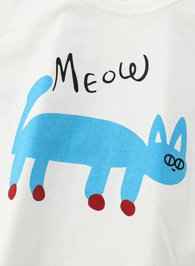 YUNIQEE White Printed Long Sleeve Crew Neck T-Shirt