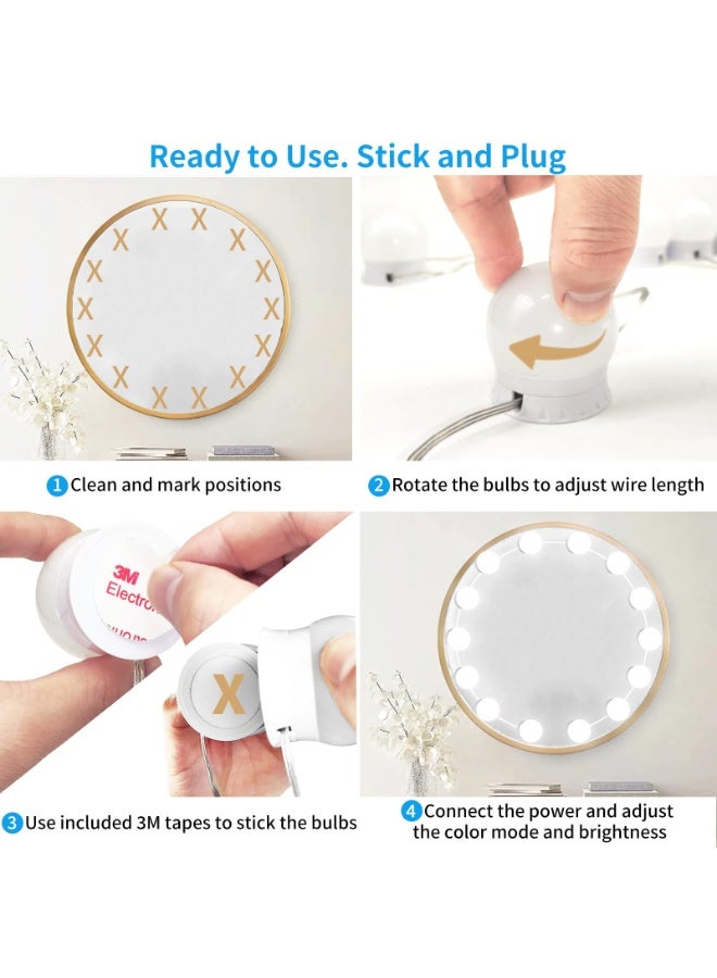 Fasola 14 LED Hollywood Vanity Mirror Lights, Dimmable Makeup Mirror Light with 3 Color Temperatures, USB Powered Bathroom and Dressing Table Lighting with Remote Control, Perfect Gift for Women (White) - Image 4