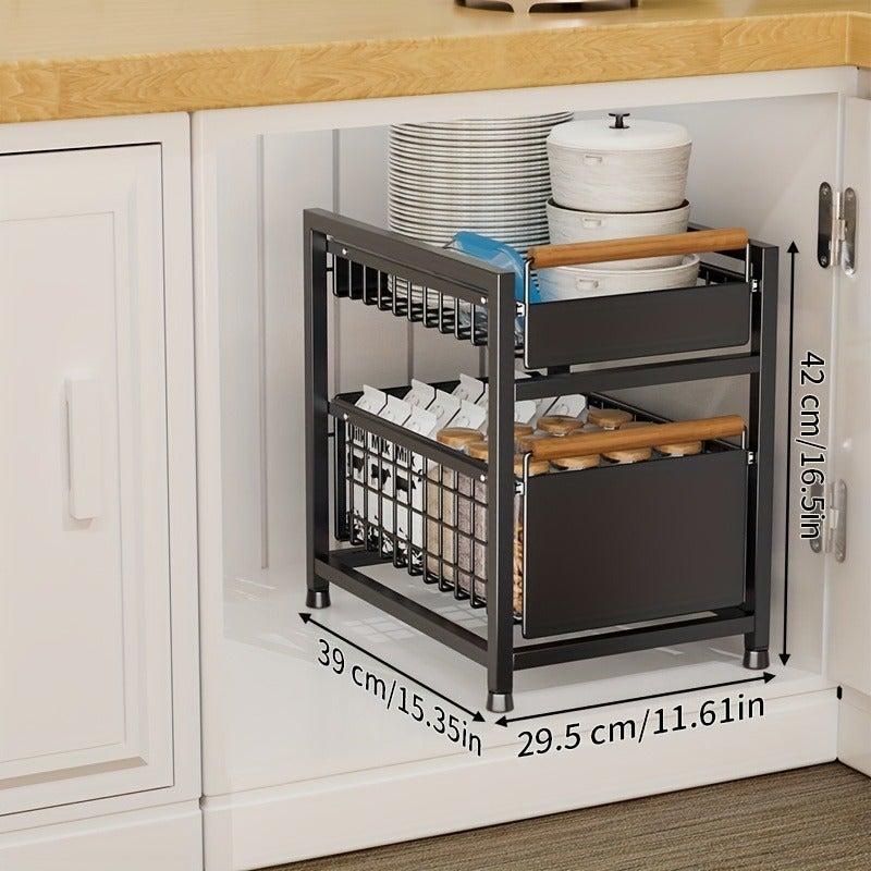1pc 1/2 Layer Pull-Out Storage Rack Household Storage Pull Basket Multifunctional Storage Rack Suitable for Kitchen Can Be Placed Seasoning, Snack Storage Rack Carbon Steel Paint Black/White/Gray - Image 5