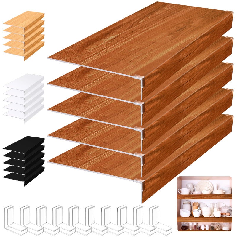 Hoolerry 5 Pcs Wire Shelf Covers Foamed PVC Wire Rack Covers for Removable Closet (Not Wood) Pantry Shelves for Cabinet Bathroom Kitchen Shelving Decoration(Dark Wood Color,34x16 Inch) - Image 1