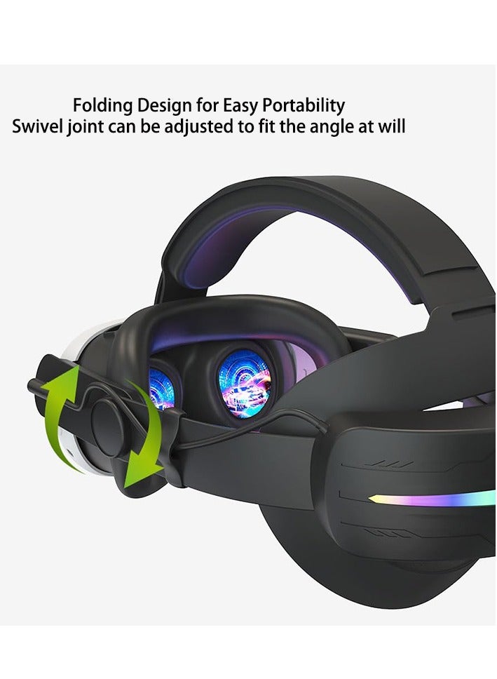 بطارية 8000 مللي أمبير في الساعة لـ Meta Oculus Quest 3 حزام للرأس لشحن سماعة الرأس VR RGB ملحقات حزام الرأس النخبة (أسود) - Image 4