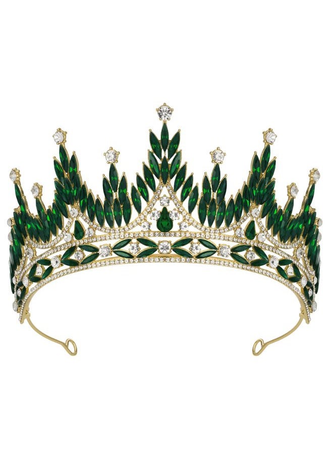ATCUSA Tiaras and Crowns for Women, Wedding Tiara for Bride, Rhinestone Queen Crown, Crystal Costume Hair Accessories for Birthday Prom Quinceanera Celebration,Green  - Image 1