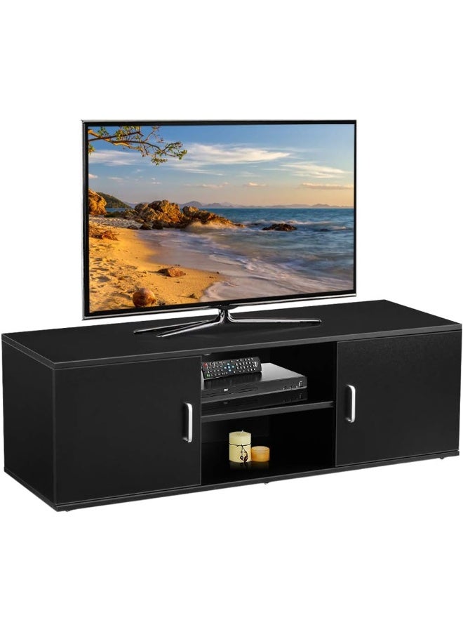 LANGRIA Modern Home TV Stand with 2 Doors, 2-Tier Open Shelves and Spacious Flat Surface - Image 1