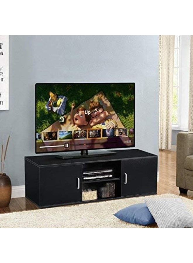 LANGRIA Modern Home TV Stand with 2 Doors, 2-Tier Open Shelves and Spacious Flat Surface - Image 2