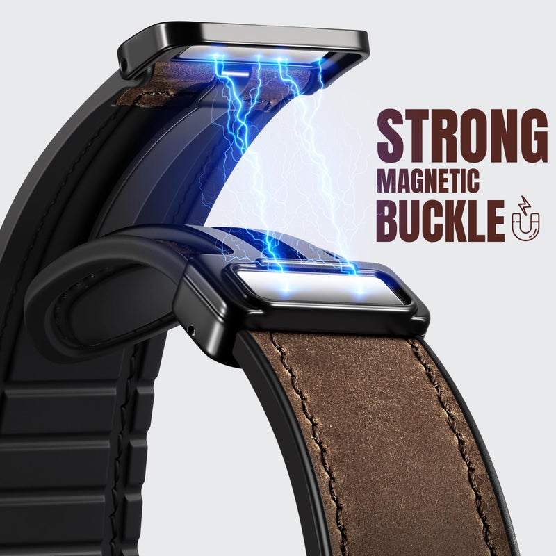 Charlam Magnetic Leather Bands Compatible with Galaxy Watch 8 Band 40mm 44mm,Galaxy Watch 8 Classic Band 46mm,Genuine Leather No Gap Replacement Straps for Samsung Watch 8 Bands Men Women,Black Coffee - Image 3