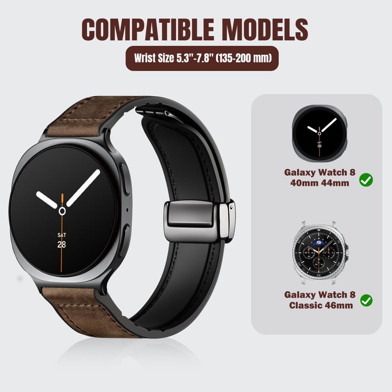 Charlam Magnetic Leather Bands Compatible with Galaxy Watch 8 Band 40mm 44mm,Galaxy Watch 8 Classic Band 46mm,Genuine Leather No Gap Replacement Straps for Samsung Watch 8 Bands Men Women,Black Coffee - Image 5