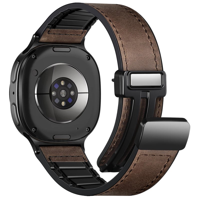 Charlam Magnetic Leather Bands Compatible with Galaxy Watch 8 Band 40mm 44mm,Galaxy Watch 8 Classic Band 46mm,Genuine Leather No Gap Replacement Straps for Samsung Watch 8 Bands Men Women,Black Coffee - Image 1