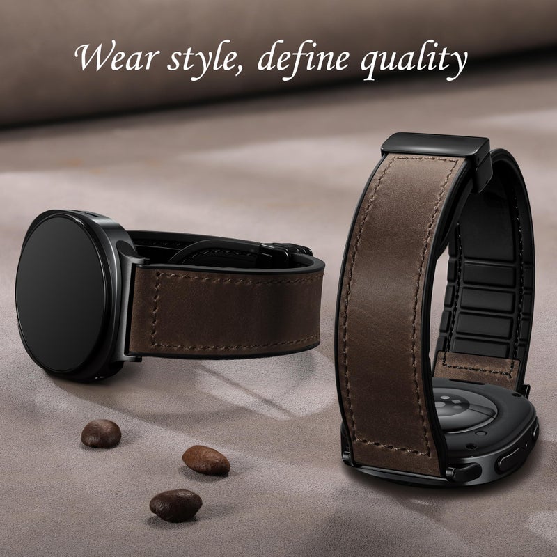 Charlam Magnetic Leather Bands Compatible with Galaxy Watch 8 Band 40mm 44mm,Galaxy Watch 8 Classic Band 46mm,Genuine Leather No Gap Replacement Straps for Samsung Watch 8 Bands Men Women,Black Coffee - Image 4