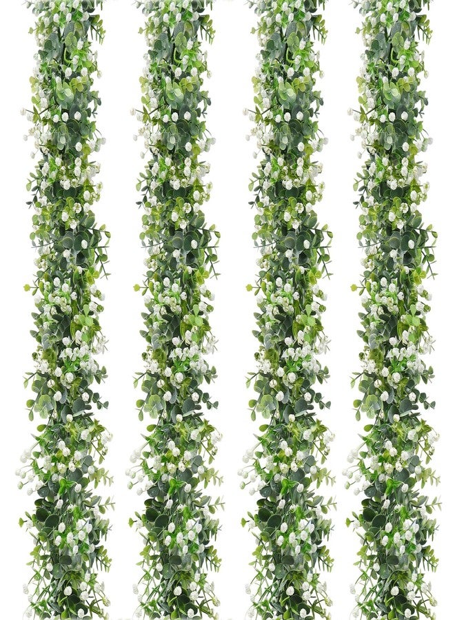 SOMYTING Faux Eucalyptus Garland 4 Pack Fake Vines Hanging Eucalyptus Babys Breath Greenery Garland Spring Garland for Mantle Table Wedding Backdrop Arch Party Wall Decor (4PCS) - Image 1