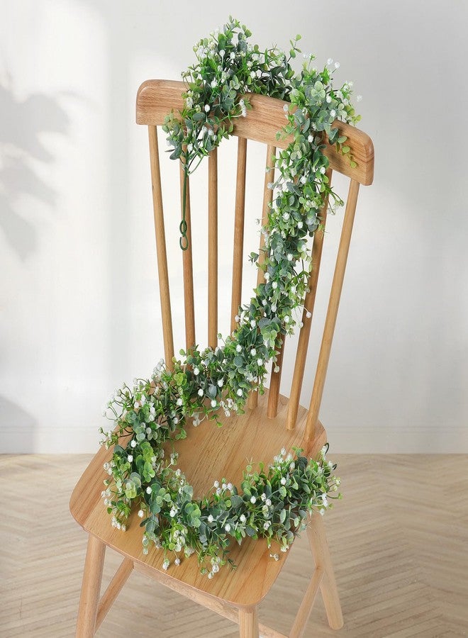 SOMYTING Faux Eucalyptus Garland 4 Pack Fake Vines Hanging Eucalyptus Babys Breath Greenery Garland Spring Garland for Mantle Table Wedding Backdrop Arch Party Wall Decor (4PCS) - Image 4