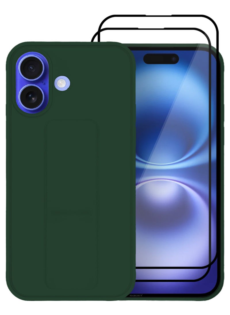 CATANES (for Apple iPhone 16) 3Packs, One Case Two Screen Protectors, Case Cover Premium PU Leather with Stand Function Shockproof and Anti Scratch Finger Grip Case Cover / Green  - Image 3