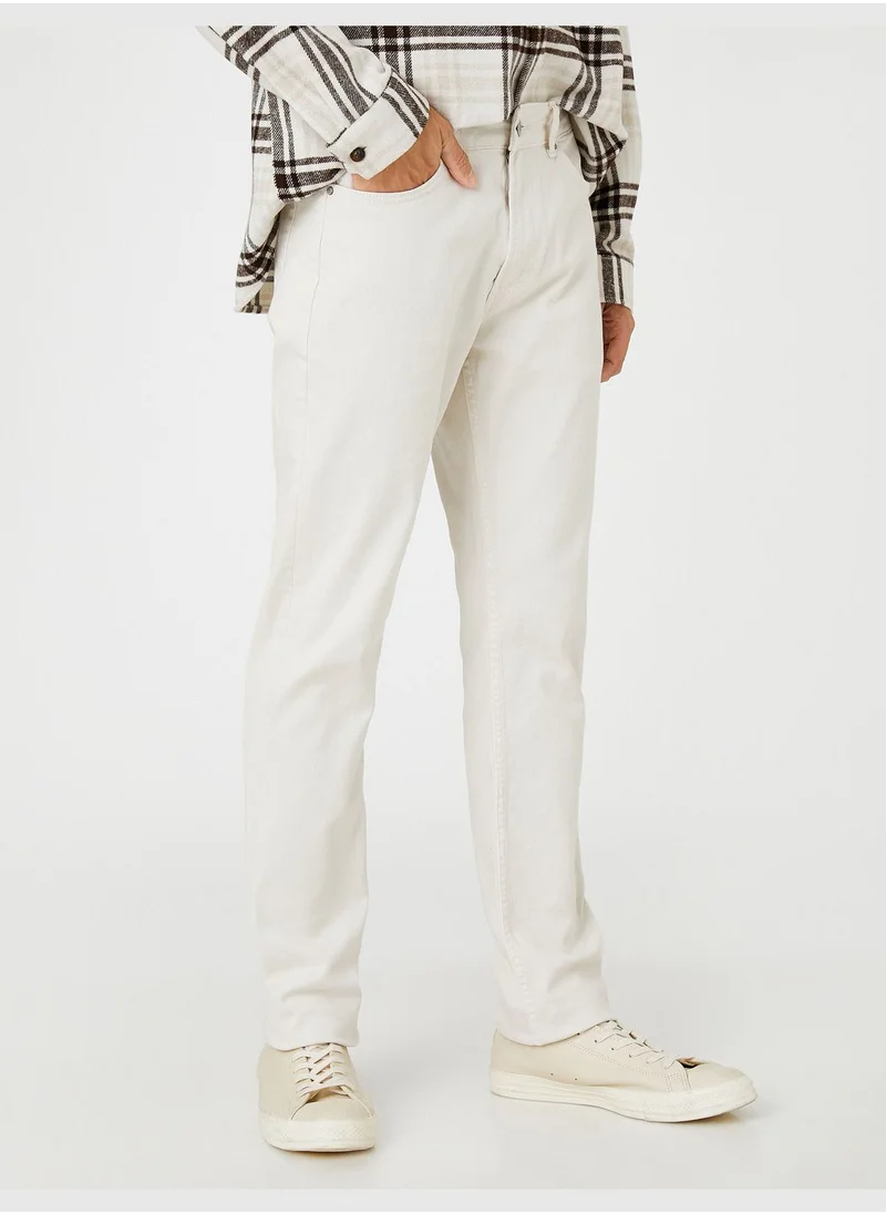 KOTON Basic Gabardine Trousers 5 Pocket Button Detailed