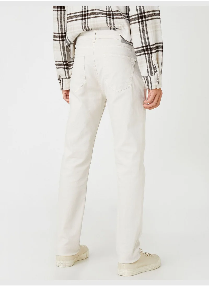 KOTON Basic Gabardine Trousers 5 Pocket Button Detailed