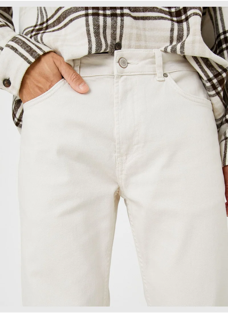 KOTON Basic Gabardine Trousers 5 Pocket Button Detailed