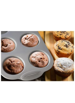 Generic 6-Cavity Silicone Muffin Pan – Nonstick, BPA-Free Cupcake Baking Tray – Food-Grade Silicone Molds for Muffins, Brownies, Jellies, Pudding, Sandwich Cookies – Dishwasher & Oven Safe (Gray, Orange, Peacock Blue)  - Image 2