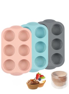 Generic 6-Cavity Silicone Muffin Pan – Nonstick, BPA-Free Cupcake Baking Tray – Food-Grade Silicone Molds for Muffins, Brownies, Jellies, Pudding, Sandwich Cookies – Dishwasher & Oven Safe (Gray, Orange, Peacock Blue)  - Image 1